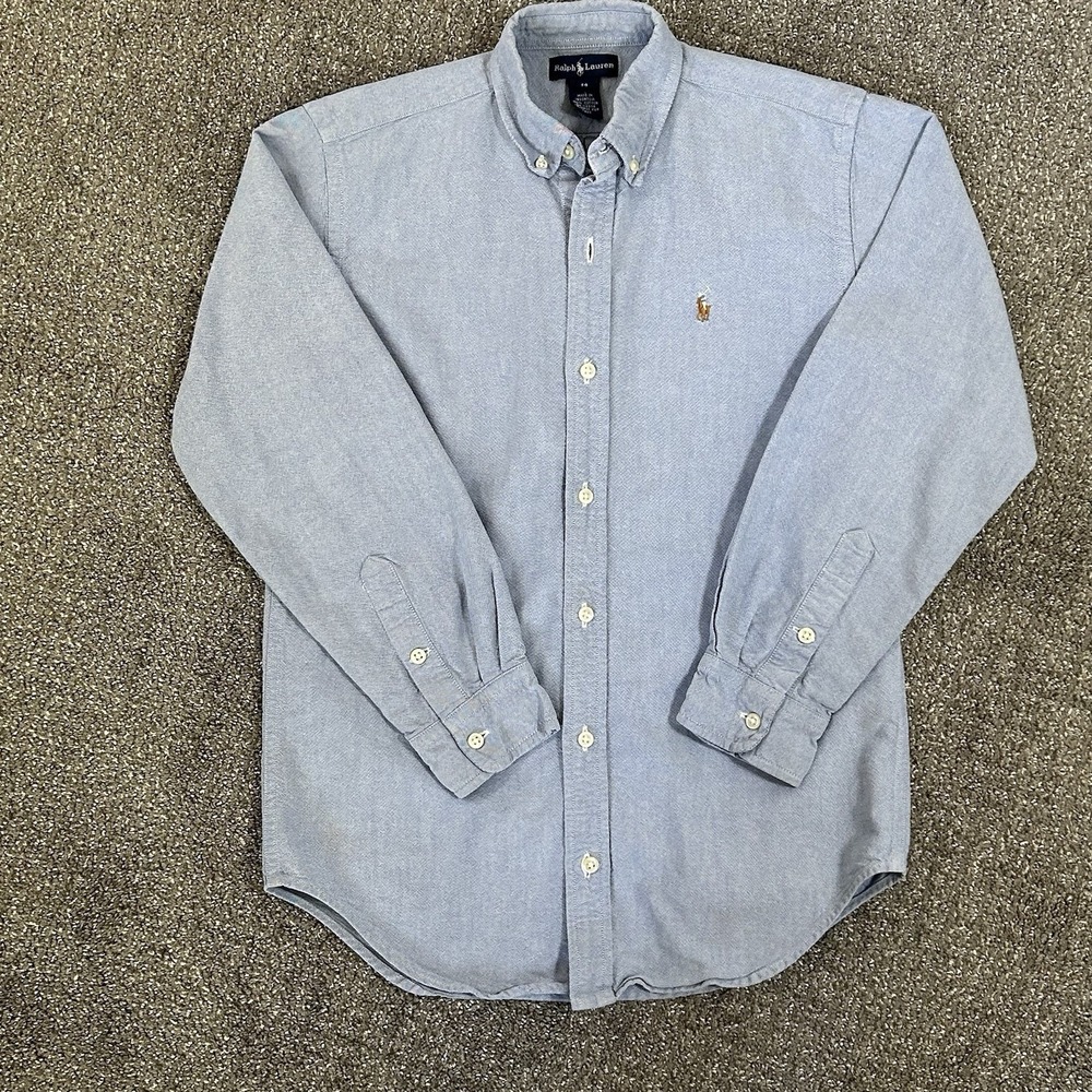Polo Ralph Lauren Button Down Shirt Boys 14 Blue Denim Long Sleeve Collared